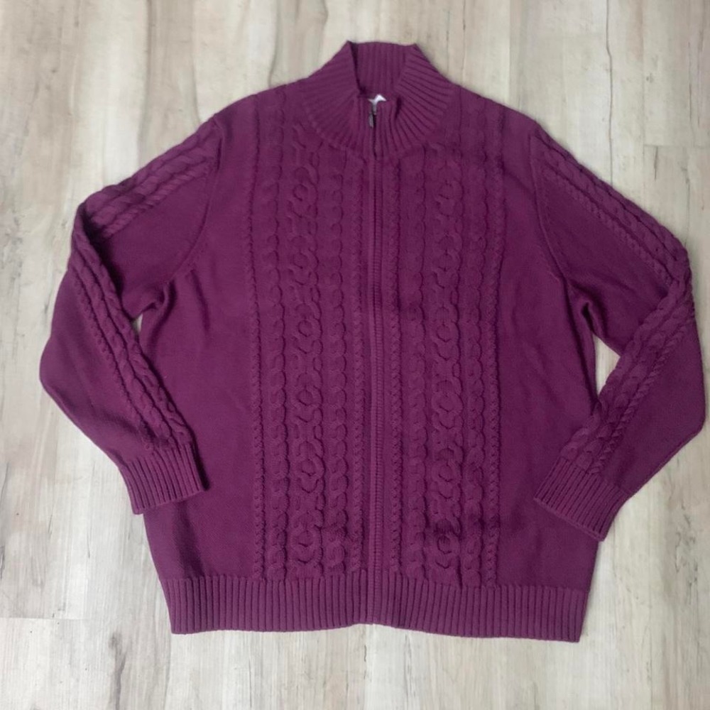 LL Bean burgundy cable knit‎ zip up sweater